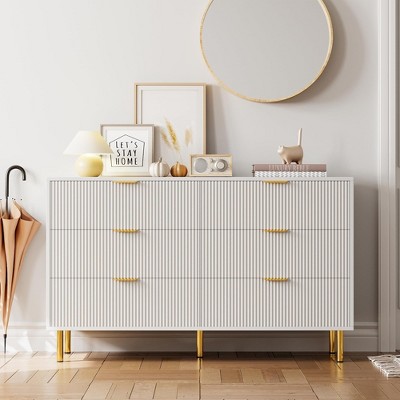 Dresser, Modern 6 Drawer Dresser for Bedroom with Gold Handle and Large Drawer, Wood Double Chest of Drawers and Storage Organizer
