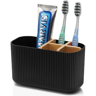BRINJOY Black Toothbrush Holder - Bathrooms Electric Toothbrush Holder Organizer Kids Toothbrush Holders for Bathrooms Countertop, Bamboo.