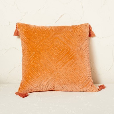 Velvet Quilted Diamond Pattern Square Throw Pillow Rust - Opalhouse™ designed with Jungalow™