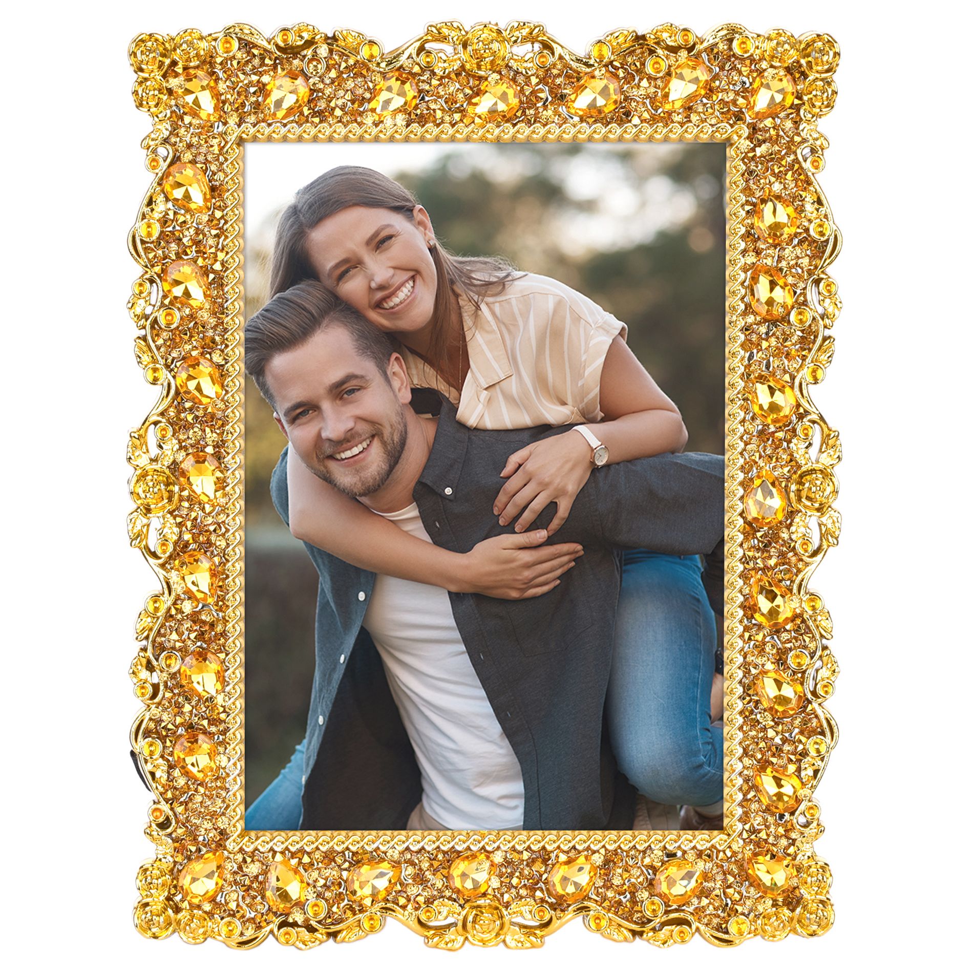 REGALWOVEN Vintage Pearl Luxury Glass Photo Frame Gold 5x7