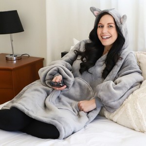 Catalonia Woman Cute Animal Prints Fleece Blanket Hoodie Sweatshirt, Oversized Wearable Blanket for Adults and Teen, Christmas Cozy Gift Woman Wife - 1 of 4