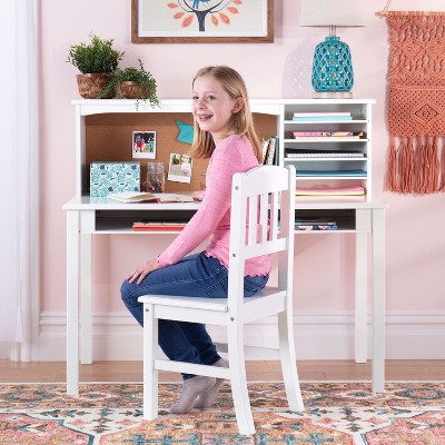 Guidecraft Kids Media Desk and Chair Set: Kids Desk and Chair, Girls Study Desk with Hutch and Storage Shelf, Wood Bedroom Furniture Set