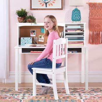 Guidecraft Kids' Media Desk and Chair Set: Children's Wooden Study and Writing Table with Corkboard, Hutch and Shelf Storage