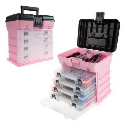 Fleming Supply 4-Compartment Storage and Tool Box - Pink/Black/Clear