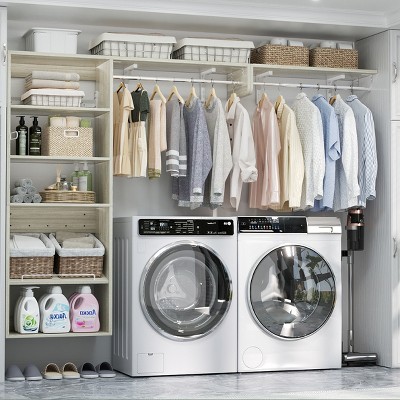 Aheaplus Over Washer and Dryer Storage Organizer, 8FT Wall Mounted Laundry Room Closet System with Hanging Rods