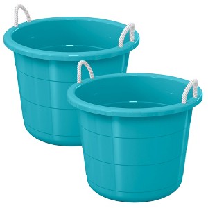 Life Story Open Storage Bucket, Round Plastic Container with Rope Handles, 17 Gallon, Teal, 2 Pack - 1 of 2