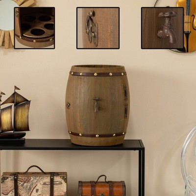 Vintage Wooden Barrel Wine Holder with Rotating Turntable
