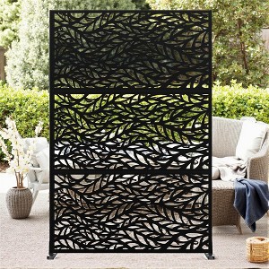 72" H Metal Privacy Screen for Outdoor, Freestanding Decorative Privacy Screen with Stable Base, Metal Fence Panel for Balcony Patio Garden - 1 of 4