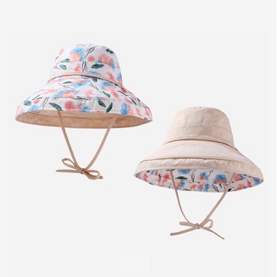 Anna-Kaci Women's Reversible Floral & Solid Bucket Sun Hat with Chin Strap
