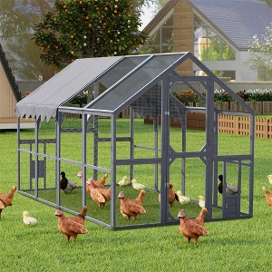 ELJGET 110" Metal Chicken Coop, Outdoor Large Chicken Run Rabbit Pet Playpen with Waterproof Cover for Yard Backyard Farm, Gray - 1 of 4