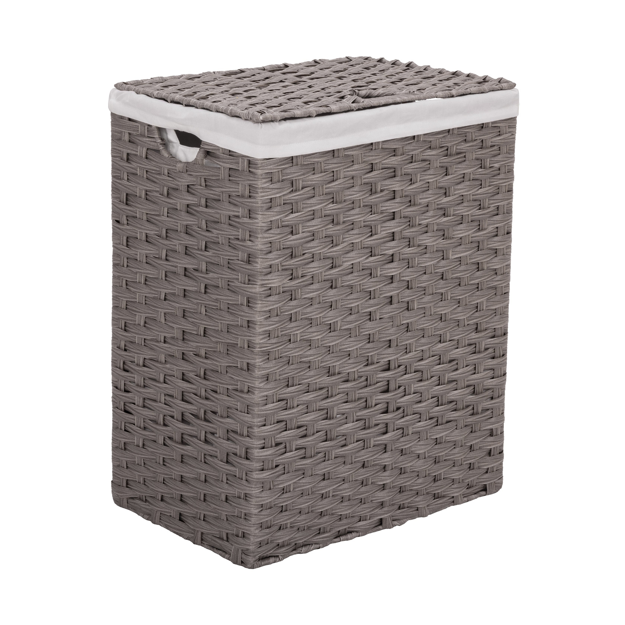 Seville Classics Modern Handwoven Lidded Rectangle Laundry Room Hamper with Liner, Gray