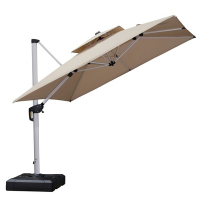 PURPLE LEAF Square Patio Umbrella Cantilever Umbrella with Base for Pool Lawn Garden 360° Rotation