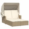 VidaXL Double Sun Lounger with Canopy and Cushions Beige Poly Rattan - 2 of 4