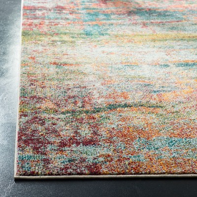 Teal and Orange Abstract Square Area Rug, 5'3" x 5'3"