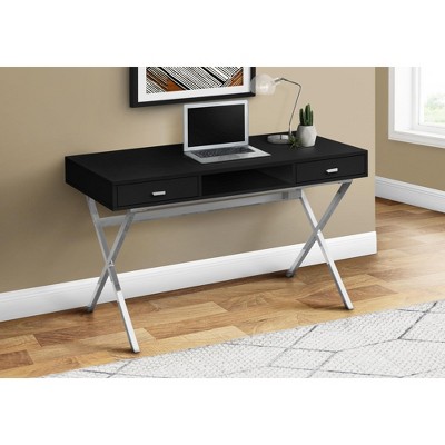 Monarch Specialties Laptop Table with Drawers and Open Shelf Computer, Writing Desk, Metal Sturdy Legs, 48" L, Black