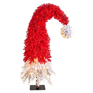 9ft. Holiday Red Santa Hat Christmas Tree with 600 LED Lights & 1992 Branches – Festive Seasonal X-Mas Showpiece - 1 of 4