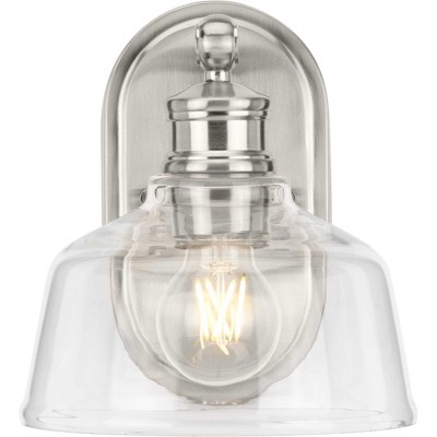 Brushed Nickel 1-Light Vanity Fixture with Clear Glass Shade