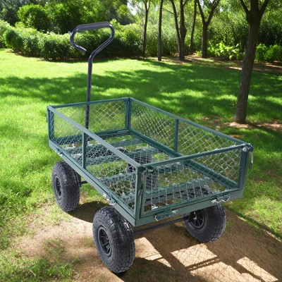 FURNIinspire Wheelbarrows And Lawn Carts Wagon Cart Garden Cart With Four Wheels, Utility Cart For Transportation, Green, 41“*20"*40"