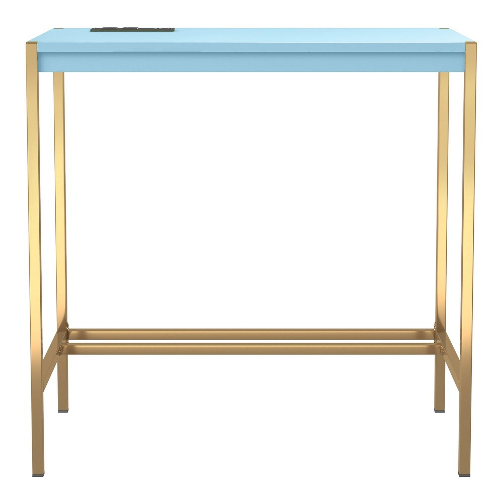 24/7 Shop At Home Everbay Writing Desk: Compact, Gold Finish, Bedroom/Living Room, Built-in Charging Station