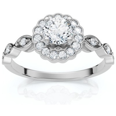 Pompeii3 1Ct Diamond Vintage Halo Engagement Ring 14k White Gold Lab Created