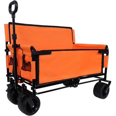 Grungis 500lbs Heavy-Duty Folding Wagon Cart,3-in-1 Shopping Cart with Bench Seat & Storage,Utility Cart for Camping,Sports