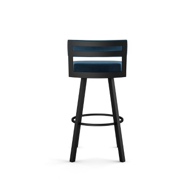 Travis 26" Dark Blue Velvet Swivel Counter Stool with Black Metal Frame