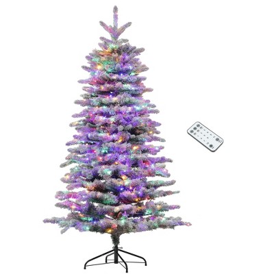 TopComfy Christmas Tree Stand 6.5ft Prelit Mountain Pine Christmas Tree with Snow Flocked Branches, Green, 47.2"*47.2"*76.8"