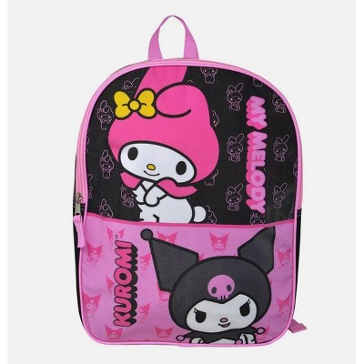 Hello Kitty Sanrio My Melody & Kuromi 15" inch Pink and Black School Backpack for Girls