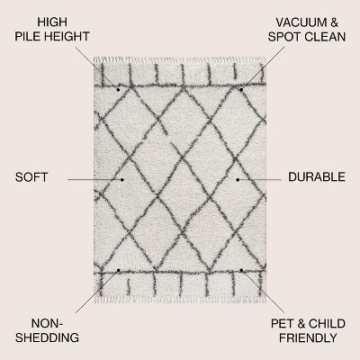 8' x 10' Grey and Ivory Trellis Shag Rug