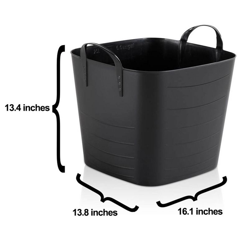 Life Story Flexible Tub Basket 25 Liter/6.6 Gallon Plastic Multifunction Storage Organizer Tote Bin with Handles, Black (18 Pack), 5 of 7