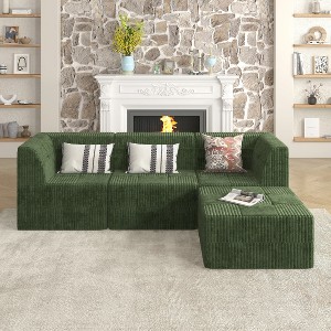 NicBex Couches for Living Room L-shape Modular Comfy Compressed Sofa Corduroy Sectional Sofa Couch Modern Upholstered Sofa Sleeper with Ottoman - 1 of 4