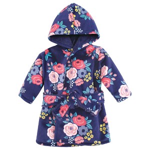 Hudson Baby Infant Girl Mink with Faux Fur Lining Pool and Beach Robe Cover-ups, Navy Bold Floral - 1 of 2