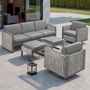 Belord 5 Pieces Outdoor Furniture Patio Set, All Weather Patio Furniture Set with Sofa, Swivel Chair, and Ottoman for Porch Balcony Pool - 1 of 4