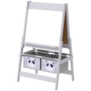 Art Easel for Kids with Paper Roll, Double-Sided Blackboard & Whiteboard, Storage Baskets, Gray - 1 of 4