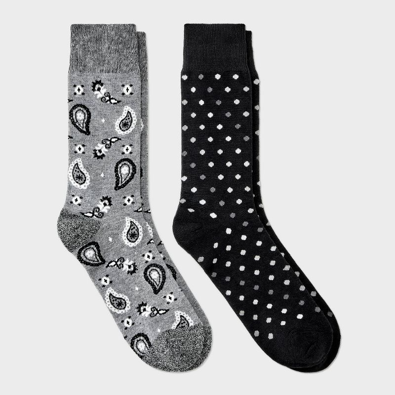 Men&#39;s Polka Dots Novelty Crew Socks 2pk - Goodfellow &#38; Co&#8482; Charcoal Gray 7-12, 1 of 5