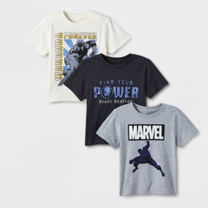 Toddler 3pk Marvel Black Panther Solid T-Shirt - 1 of 3