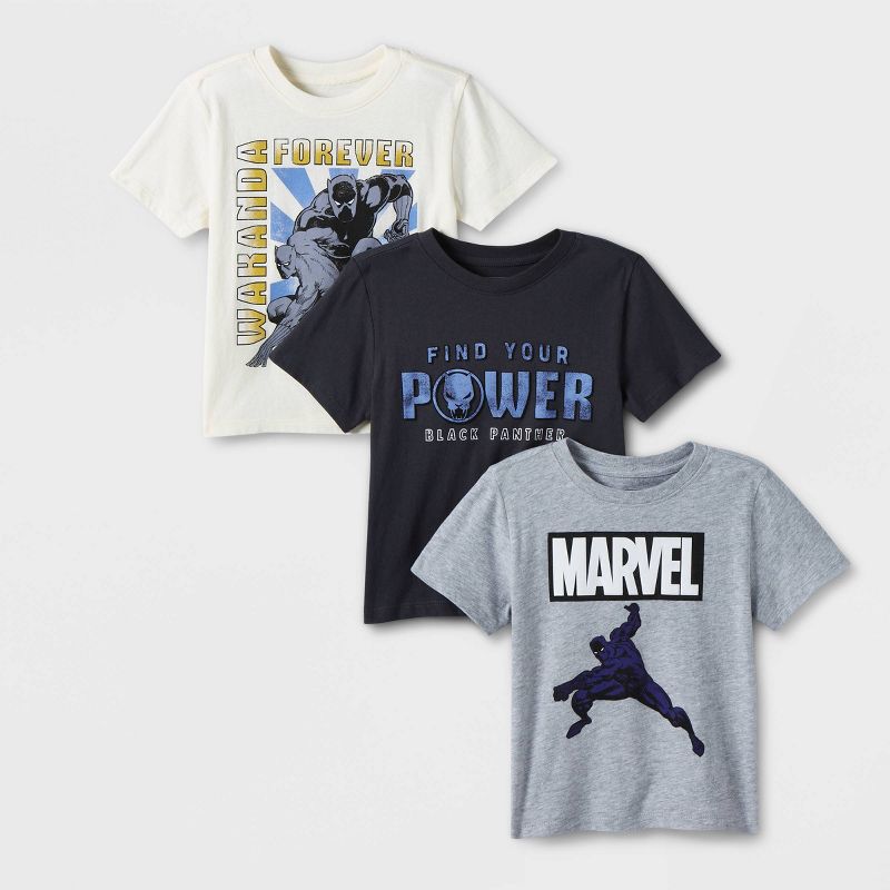 Toddler 3pk Marvel Black Panther Solid T-Shirt, 1 of 4