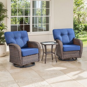 Belord 3 Pieces Small Patio Furniture Set with Swivel Chairs and Tempered Glass Top Accent Table, Outdoor Conversation Set with Extra Wide Back - 1 of 4