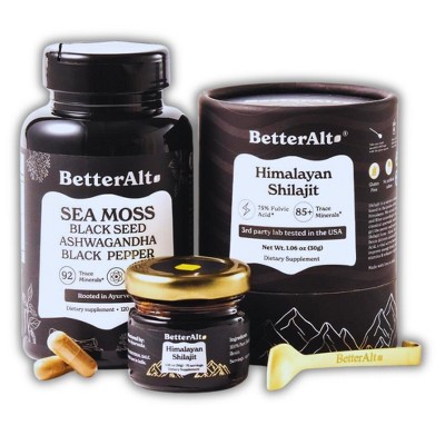 BetterAlt Shilajit Resin 30 gm & Sea Moss Capsules | Pure Himalayan Shilajit Gold Grade f & Irish Sea Moss with Black Seed Oil - KIT DIETRY SUPPLIMENT