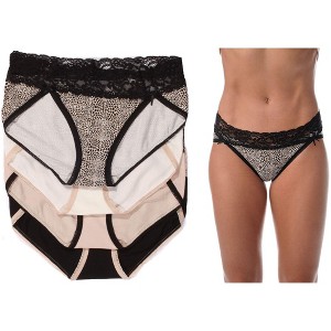 Just Intimates Ultra Soft Bikini Panties w/ Lace Trim Underwear (Pack of 4) - 1 of 4