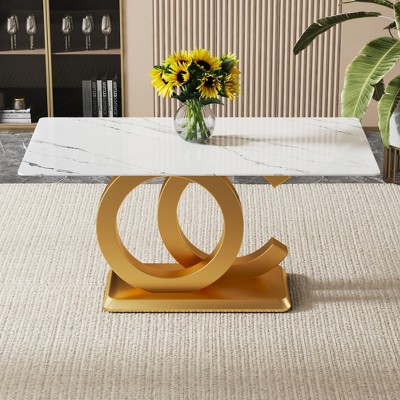 NicBex Dining Table 63" Modern Minimalist Rectangular Dining Table with MDF OC-Shaped Bracket