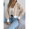 Women's Color Block Cardigan V-Neck Button Front Sweater Short Knit Open Front Coat Khaki M - 2 of 4