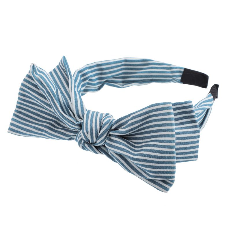 Unique Bargains Women's Double Bow Knot Fashion Stripe Pattern Headband 1.34 Inch Wide 1 Pc, 1 of 7