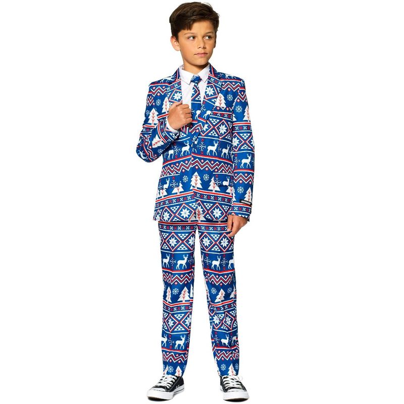 Suitmeister Boys Christmas Suit - Christmas Blue Nordic - Blue, 1 of 6
