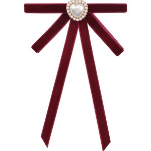 INSPIRE CHIC Women's Pre-tied Velvet Ribbon Heart Beads Bow Tie - 1 of 4