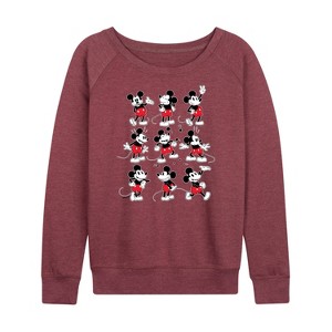 Women's - Disney - Mickey Mouse Different Poses Lightweight French Terry Wide Neck Long Sleeve Graphic Shirt - 1 of 4
