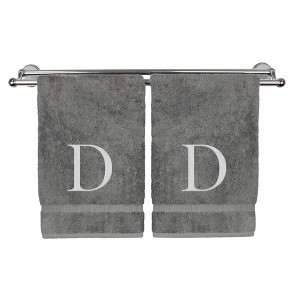 BC BARE COTTON Monogrammed Hand Towel, 100% Turkish Cotton - Set of 2 - Gray - Silver Block - 1 of 4