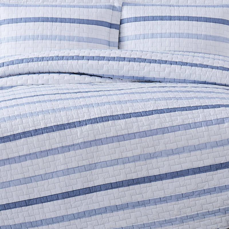 Waffle Stripe Quilt Set Blue/White - Truly Soft, 3 of 5