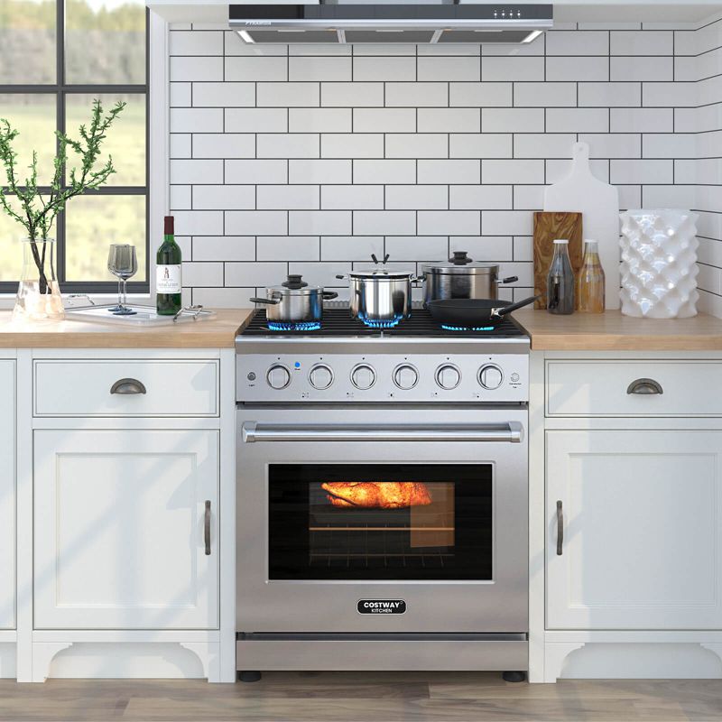 Costway 30" Natural Gas Range 120V with 5 Burners Cooktop & 4.55 Cu.Ft. Convection Oven, 4 of 11