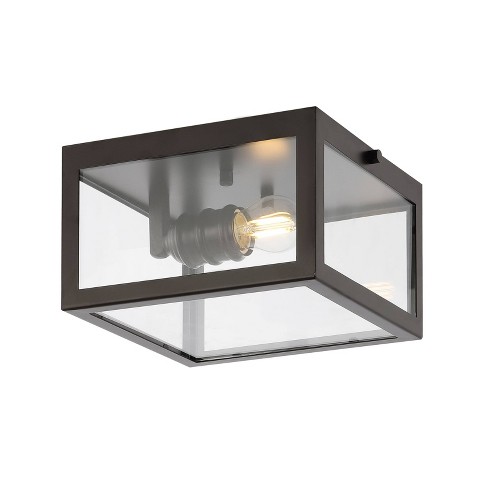 Jonathan Y Plains Mini Lantern 12 in. 4-Light Oil Rubbed Bronze Iron Modern Farmhouse LED Flush Mount